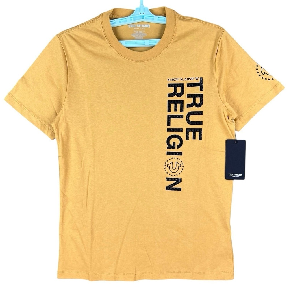 NWT True Religion Men's Honey Mustard Silicone TR Area SS Pullover T-shirt Sz M